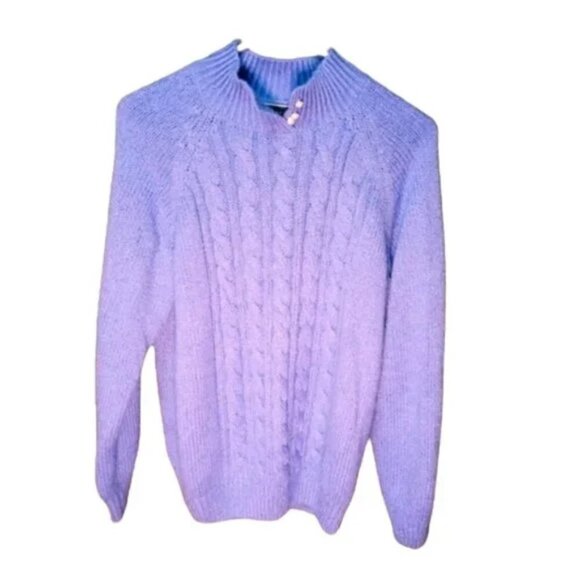 BLUE CABLE KNIT SWEATER - Picture 1 of 5